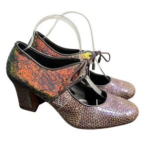 Koko Italian Tango Shoe Snake & Metallic Lace Up Heels Shoes Size 39